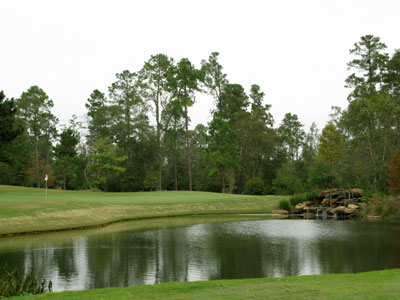 A waterfall is featured at the 15th green at the Nicklaus course at Carlton Woods
