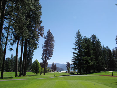 Hayden Lake sparkles in the background of the final hole